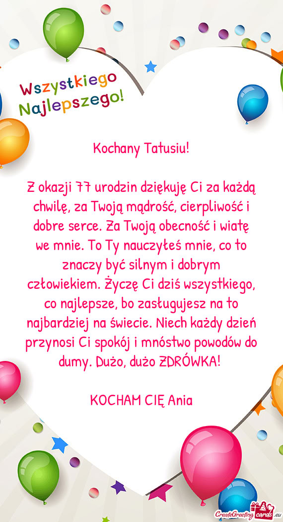 Rce. Za Twoją obecność i wiatę we mnie. To Ty nauczyłeś mnie, co to znaczy być silnym i dobry