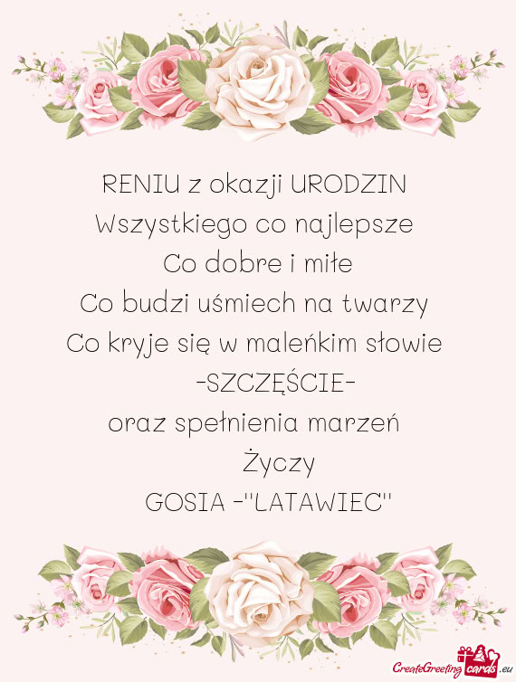 RENIU z okazji URODZIN Wszystkiego co najlepsze Co dobre i miłe Co budzi uśmiech na twarzy
