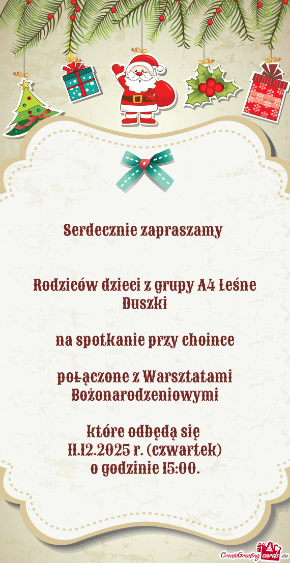 Rodziców dzieci z grupy A4 Leśne Duszki