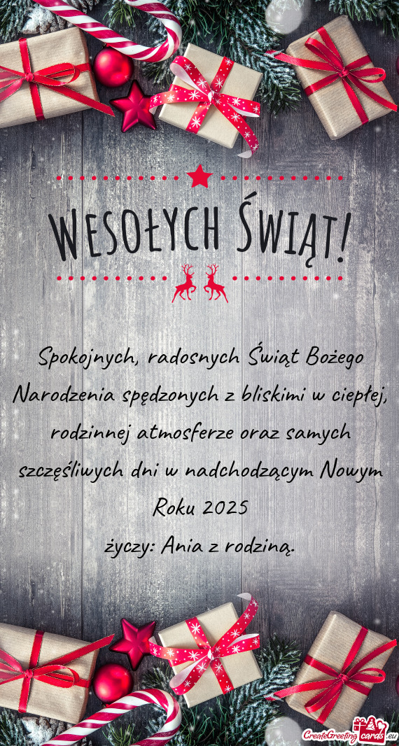 Rodzinnej atmosferze oraz samych szczęśliwych dni w nadchodzącym Nowym Roku 2025 życzy