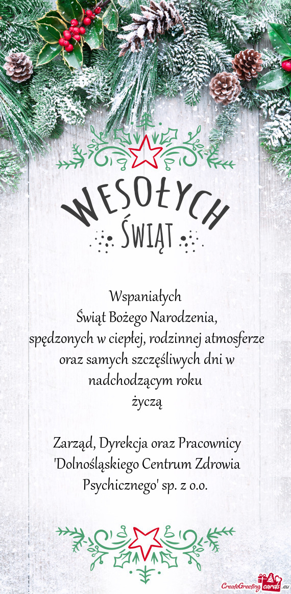 Rodzinnej atmosferze oraz samych szczęśliwych dni w nadchodzącym roku życzą  Zarząd