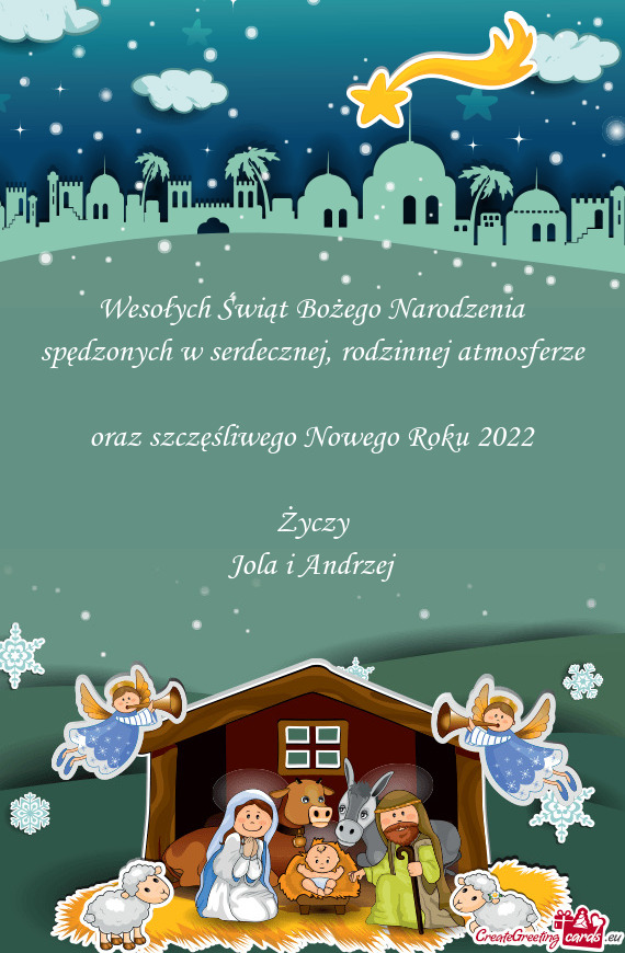Rodzinnej atmosferze
 oraz szczęśliwego Nowego Roku 2022
 
 Życzy
 Jola i Andrzej