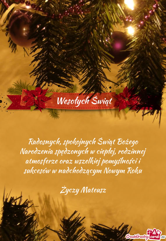Rodzinnej atmosferze oraz wszelkiej pomyślności i sukcesów w nadchodzącym Nowym Roku