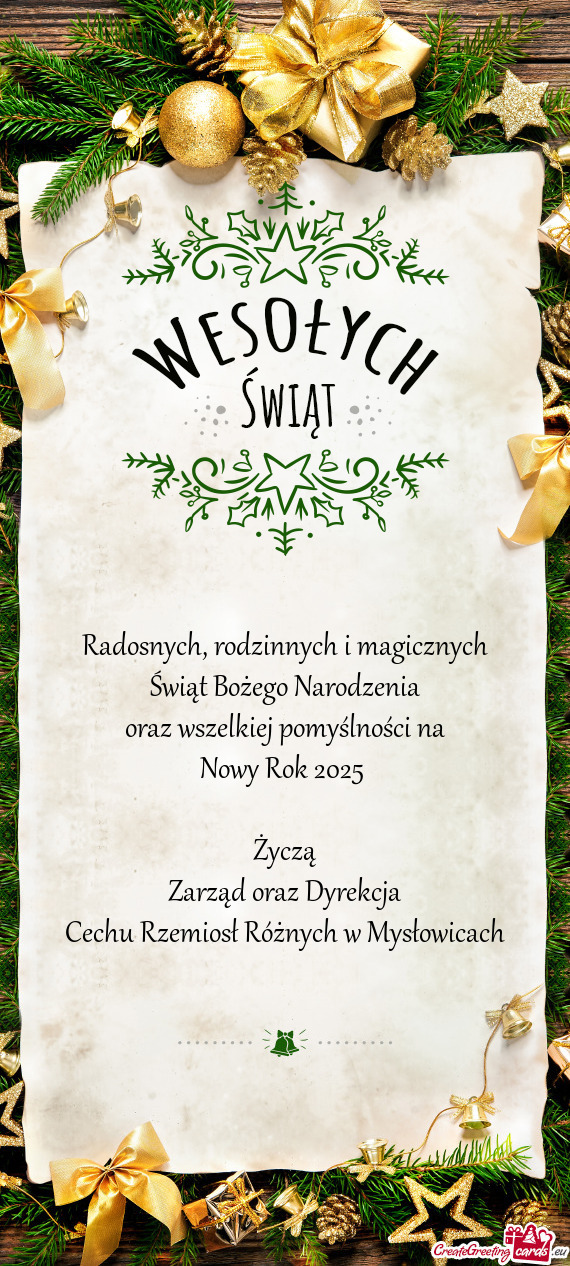 Rodzinnych i magicznych Świąt Bożego Narodzenia oraz wszelkiej pomyślności na Nowy Rok 2025