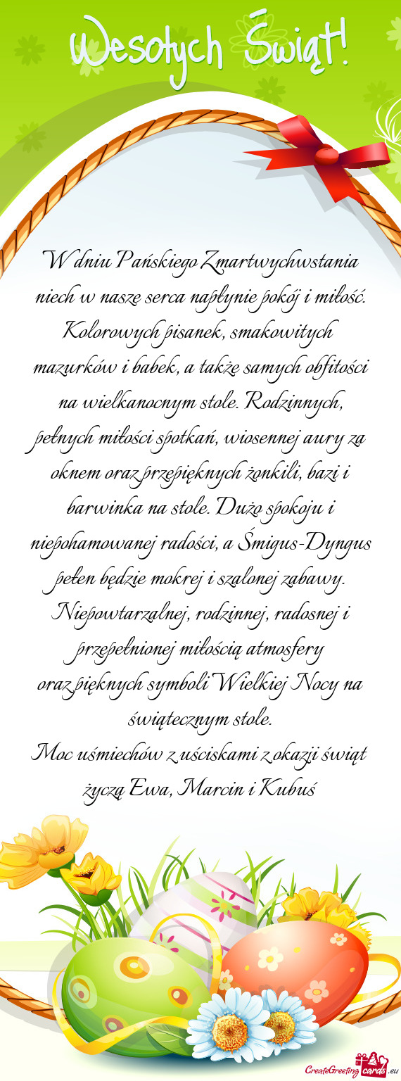 Rodzinnych, pełnych miłości spotkań, wiosennej aury za oknem oraz przepięknych żonkili, bazi