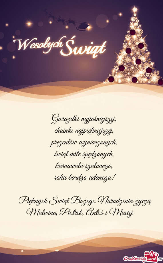 Roku bardzo udanego! Pięknych Świąt Bożego Narodzenia życzą Malwina