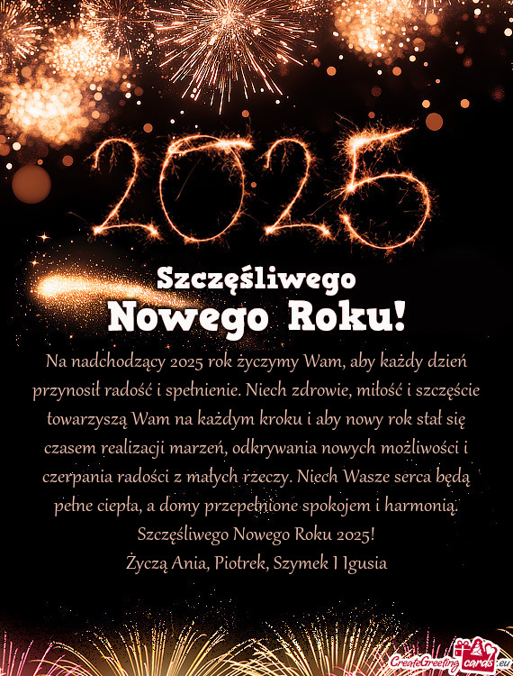 Rowie, miłość i szczęście towarzyszą Wam na każdym kroku i aby nowy rok stał się czasem rea