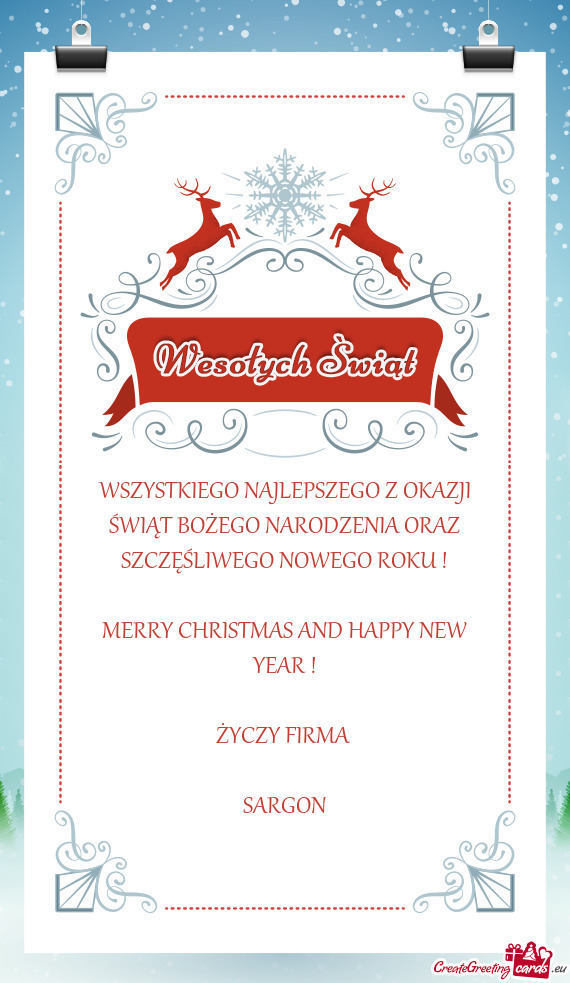RY CHRISTMAS AND HAPPY NEW YEAR ! FIRMA  SARGON