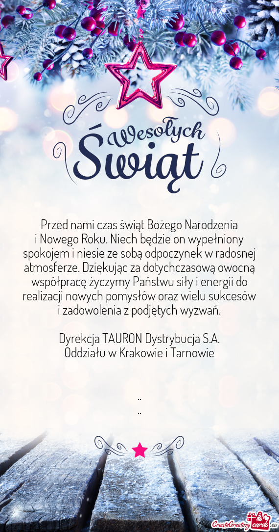 Rze. Dziękując za dotychczasową owocną współpracę życzymy Państwu siły i energii do realiz