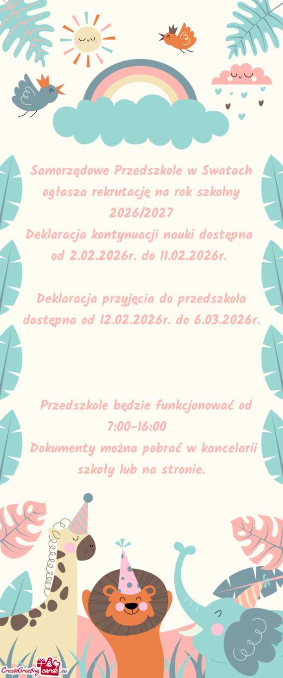 Samorządowe Przedszkole w Swatach ogłasza rekrutację na rok szkolny 2026/2027