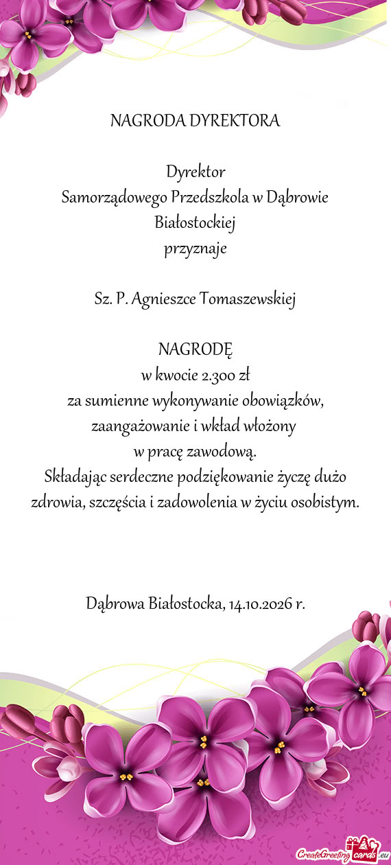 Samorządowego Przedszkola w Dąbrowie Białostockiej