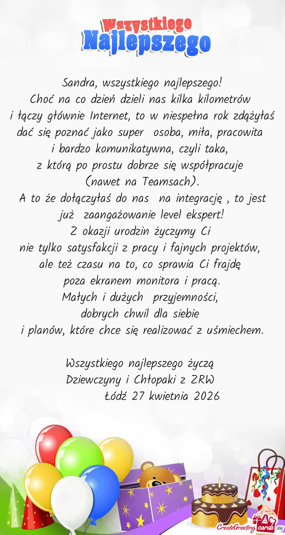 Sandra, wszystkiego najlepszego