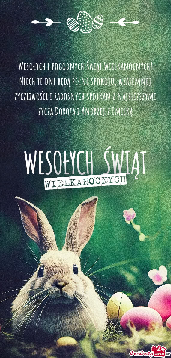 Ści i radosnych spotkań z najbliższymi życzą Dorota i Andrzej z Emilką