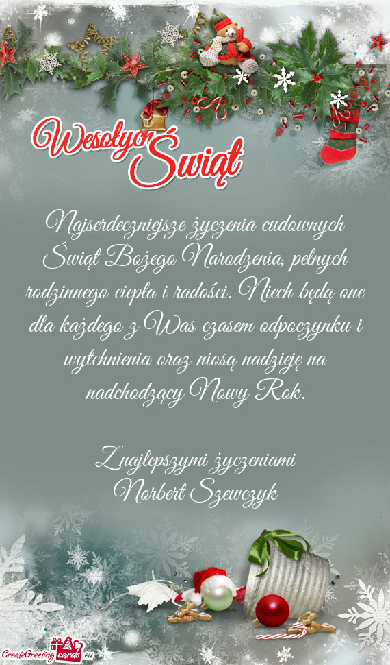 Ści. Niech będą one dla każdego z Was czasem odpoczynku i wytchnienia oraz niosą nadzieję na n