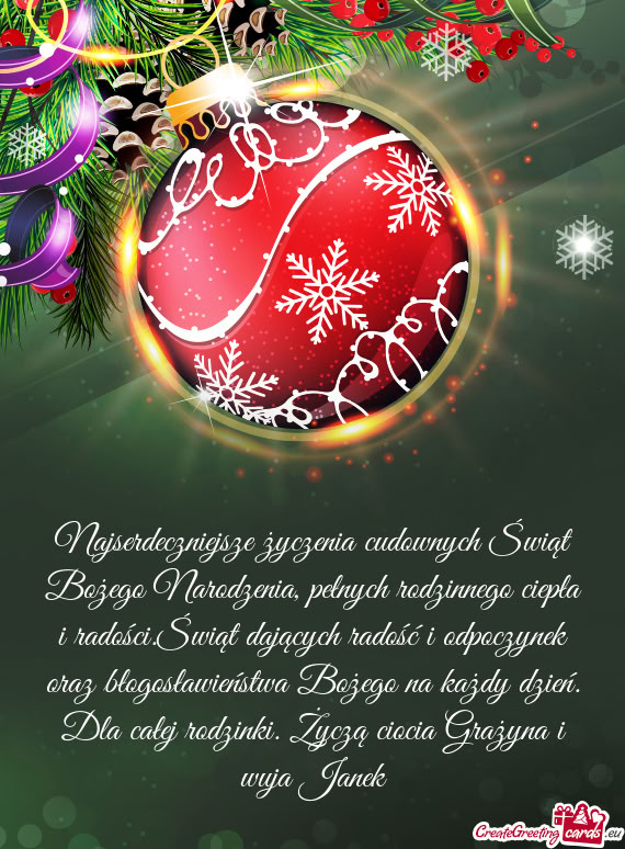 Ści.Świąt dających radość i odpoczynek oraz błogosławieństwa Bożego na każdy dzień. Dla