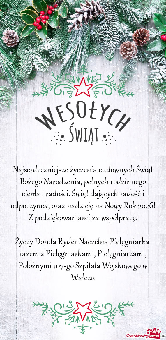 Ści. Świąt dających radość i odpoczynek, oraz nadzieję na Nowy Rok 2026! Z podziękowaniami z