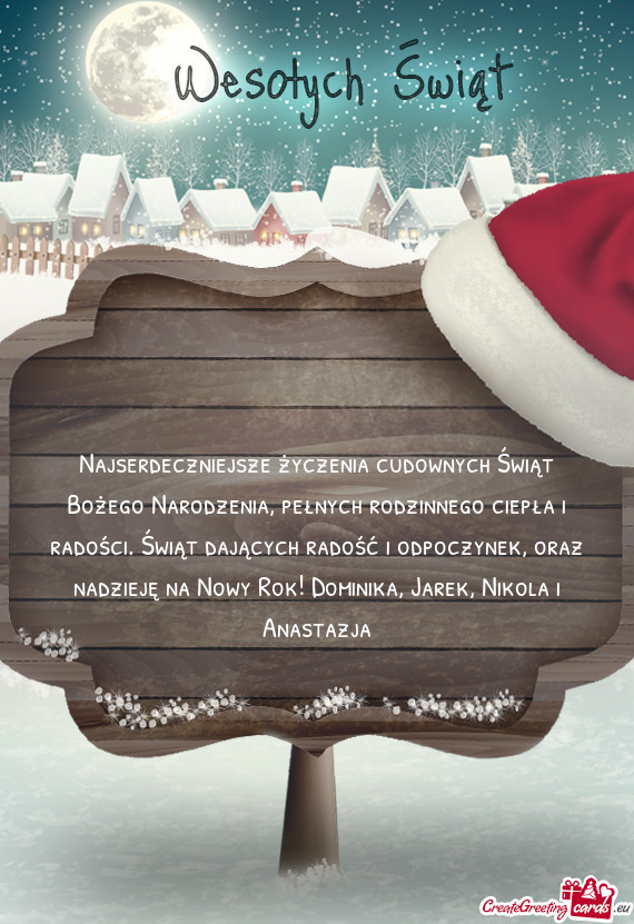 Ści. Świąt dających radość i odpoczynek, oraz nadzieję na Nowy Rok! Dominika, Jarek, Nikola i