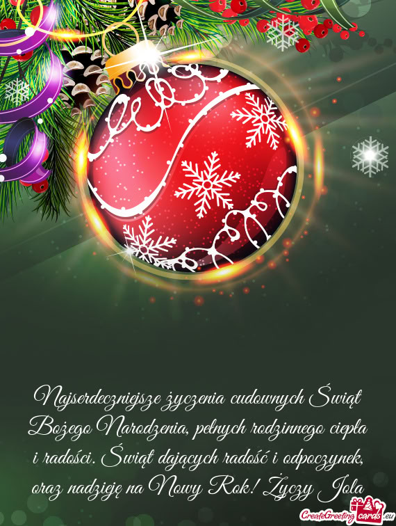 Ści. Świąt dających radość i odpoczynek, oraz nadzieję na Nowy Rok! Jola