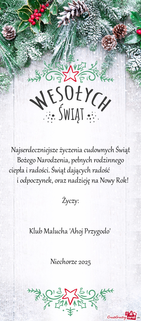 Ści. Świąt dających radość     i odpoczynek, oraz nadzieję na Nowy Rok