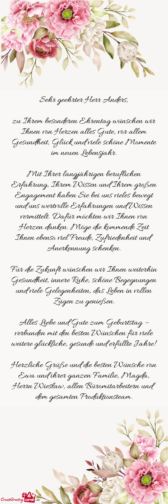 Sehr geehrter Herr Anders