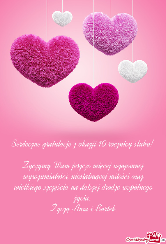 Serdeczne gratulacje z okazji 10 rocznicy ślubu