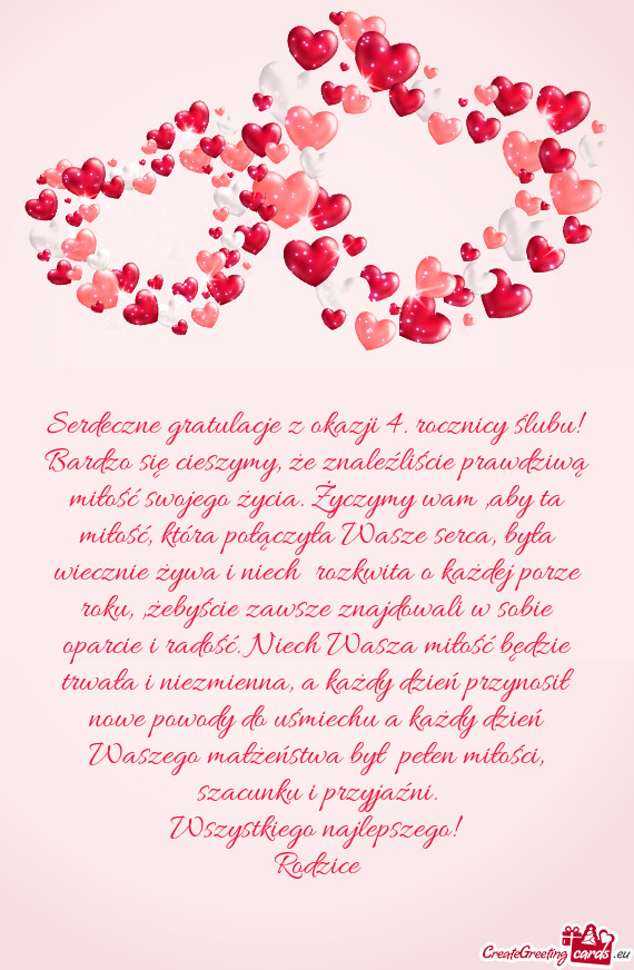 Serdeczne gratulacje z okazji 4. rocznicy ślubu