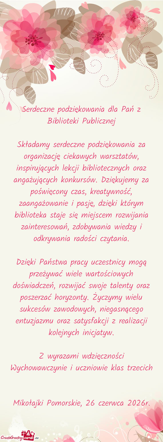 Serdeczne podziękowania dla Pań z Biblioteki Publicznej