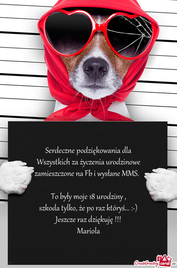 Serdeczne podziękowania dla Wszystkich za życzenia urodzinowe zamieszczone na Fb i wysłane MMS