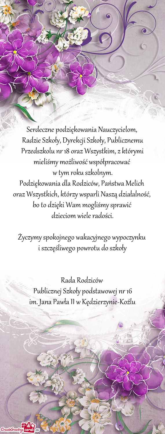 Serdeczne podziękowania Nauczycielom