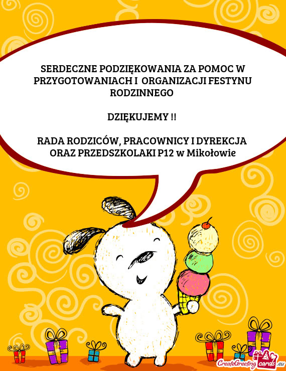 SERDECZNE PODZIĘKOWANIA ZA POMOC W PRZYGOTOWANIACH I ORGANIZACJI FESTYNU RODZINNEGO