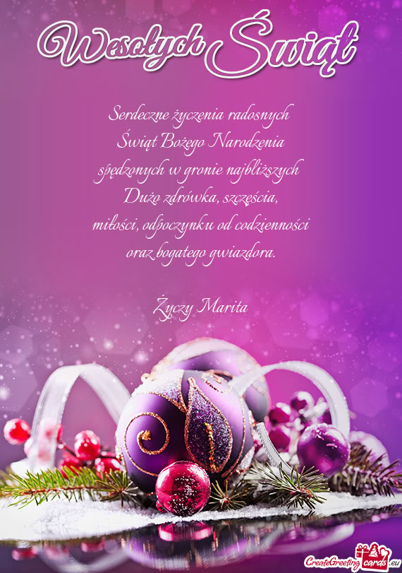 Serdeczne życzenia radosnych Świąt Bożego Narodzenia spędzonych w gronie najbliższych Dużo