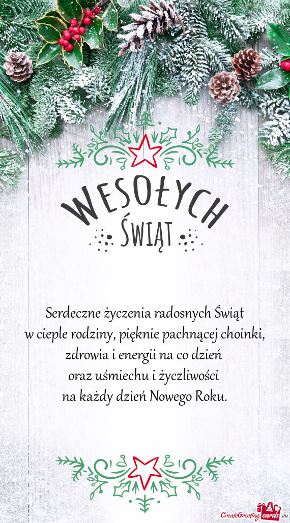 Serdeczne życzenia radosnych Świąt  w cieple rodziny, pięknie pachnącej