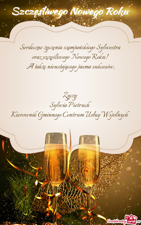 Serdeczne życzenia szampańskiego Sylwestra
