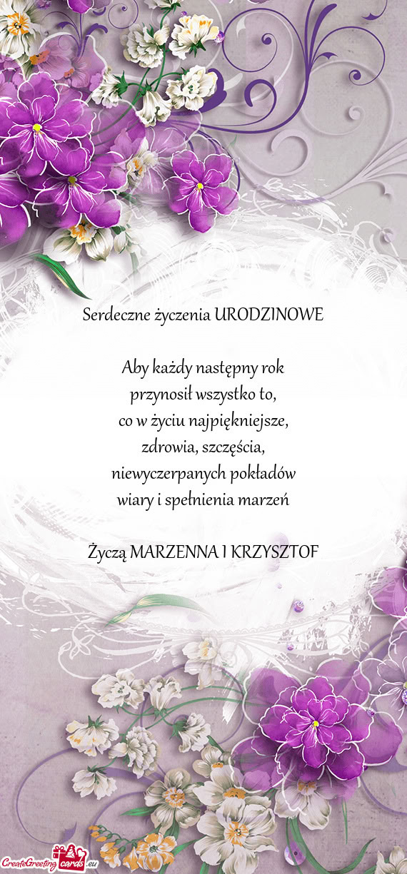 Serdeczne życzenia URODZINOWE Aby każdy następny rok przynosił wszystko to