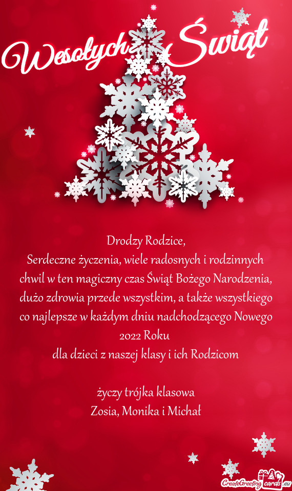 Serdeczne życzenia, wiele radosnych i rodzinnych chwil w ten magiczny czas Świąt Bożego Narodzen