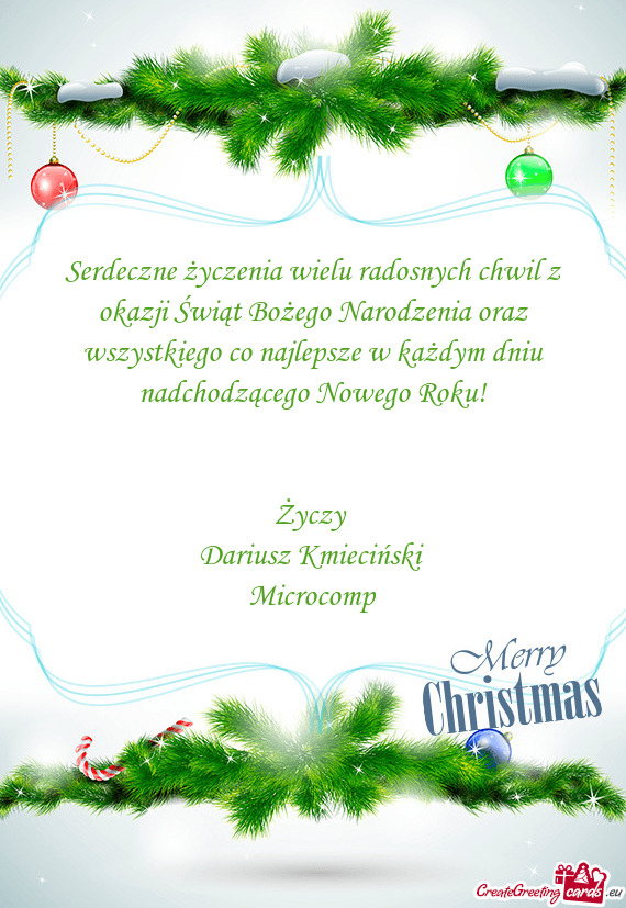 Serdeczne życzenia wielu radosnych chwil z okazji Świąt Bożego Narodzenia oraz wszystkiego co na