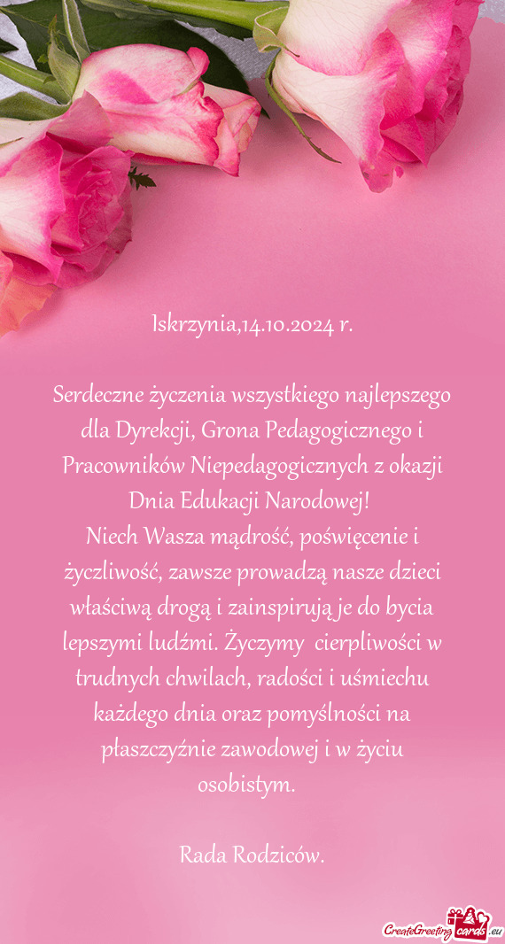 Serdeczne życzenia wszystkiego najlepszego dla Dyrekcji, Grona Pedagogicznego i Pracowników Nieped