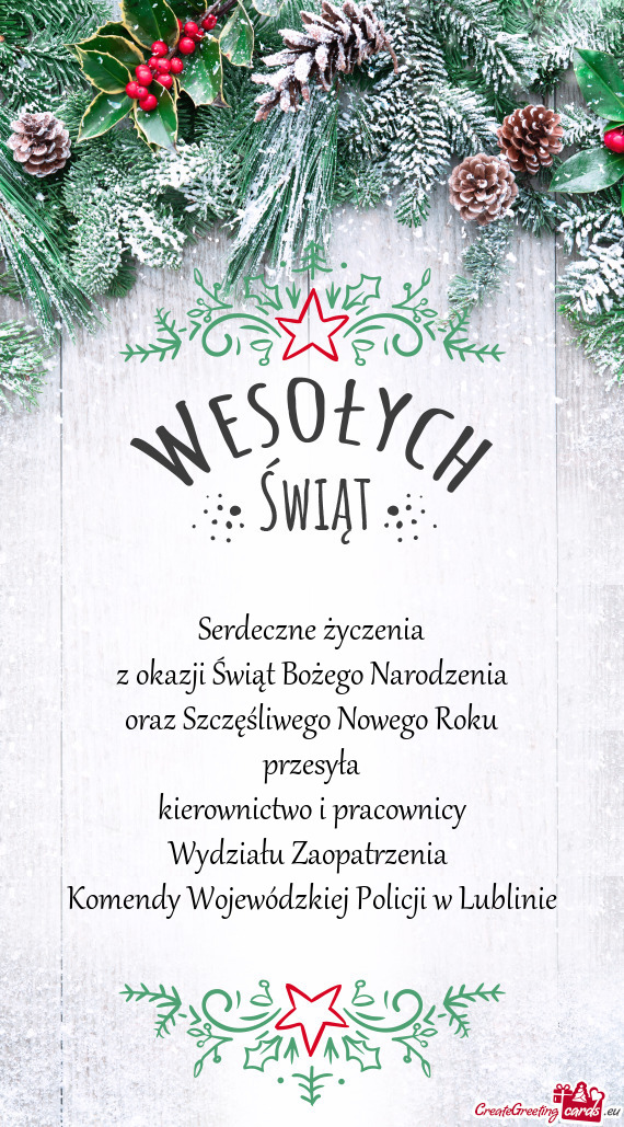 Serdeczne życzenia z okazji Świąt Bożego Narodzenia oraz Szczęśliwego Nowego Roku przesyła