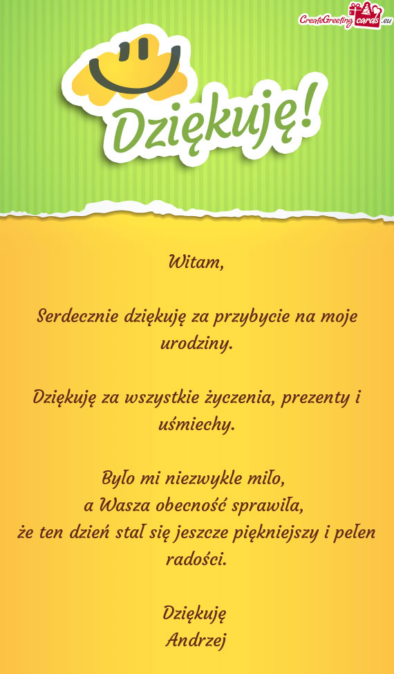 Serdecznie dziękuję za przybycie na moje urodziny