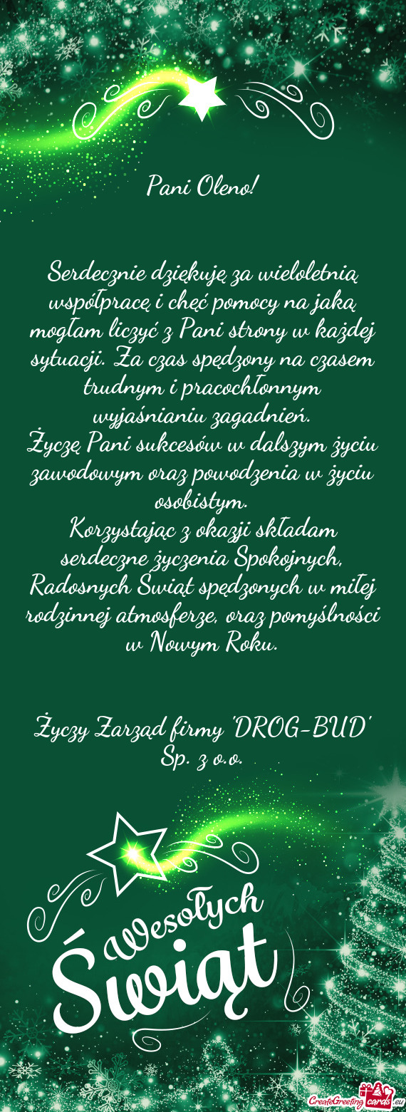 Serdecznie dziękuję za wieloletnią współpracę i chęć pomocy na jaką mogłam liczyć z Pani