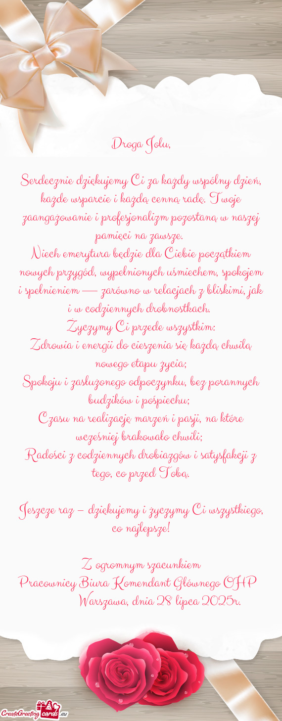 Serdecznie dziękujemy Ci za każdy wspólny dzień, każde wsparcie i każdą cenną radę. Twoje z