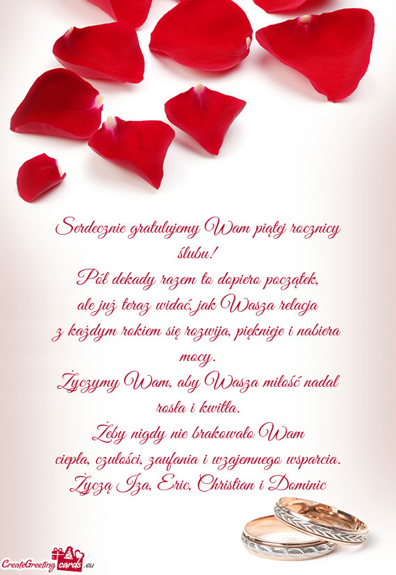 Serdecznie gratulujemy Wam piątej rocznicy ślubu