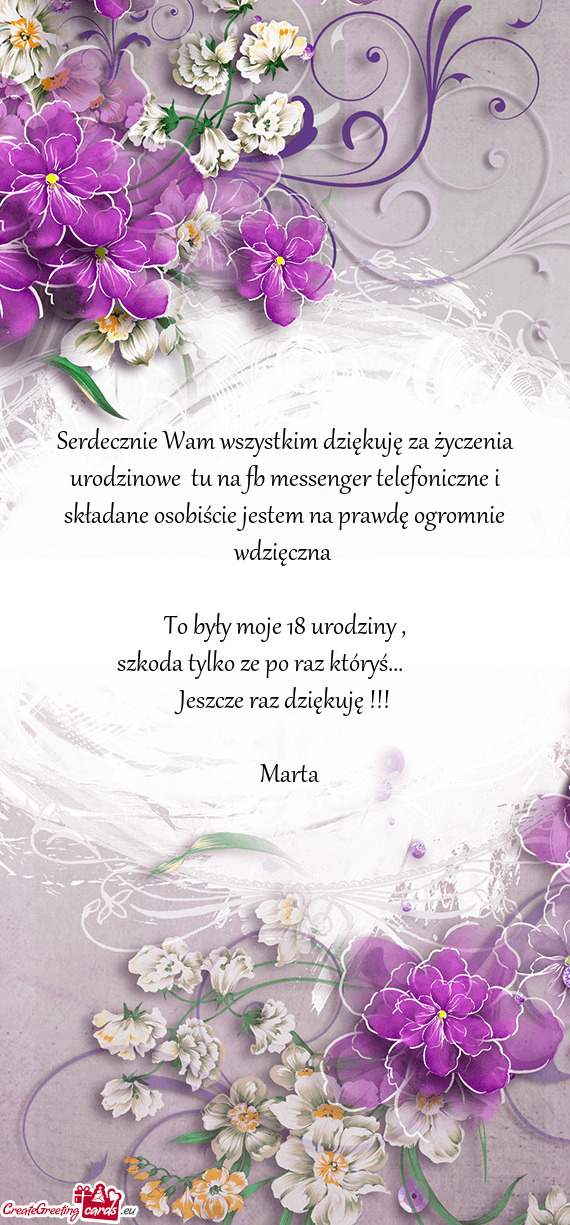 Serdecznie Wam wszystkim dziękuję za życzenia urodzinowe tu na fb messenger telefoniczne i skła