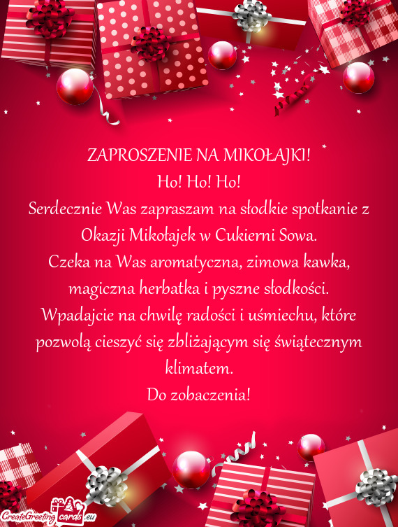 Serdecznie Was zapraszam na słodkie spotkanie z Okazji Mikołajek w Cukierni Sowa