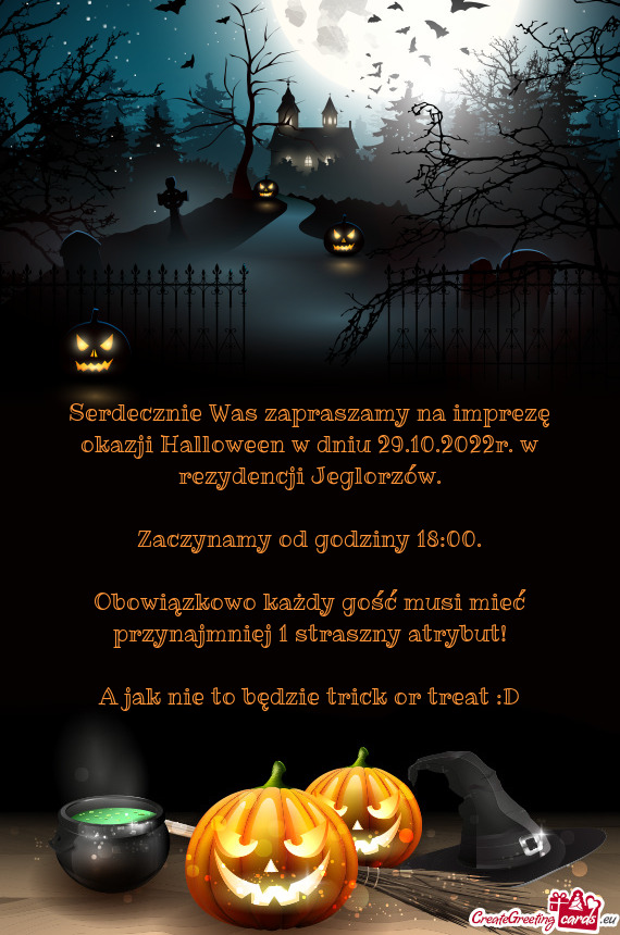 Serdecznie Was zapraszamy na imprezę okazji Halloween w dniu 29.10.2022r. w rezydencji Jeglorzów