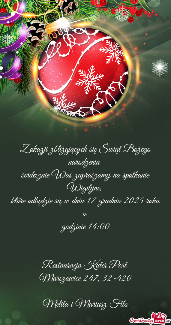 Serdecznie Was zapraszamy na spotkanie Wigilijne