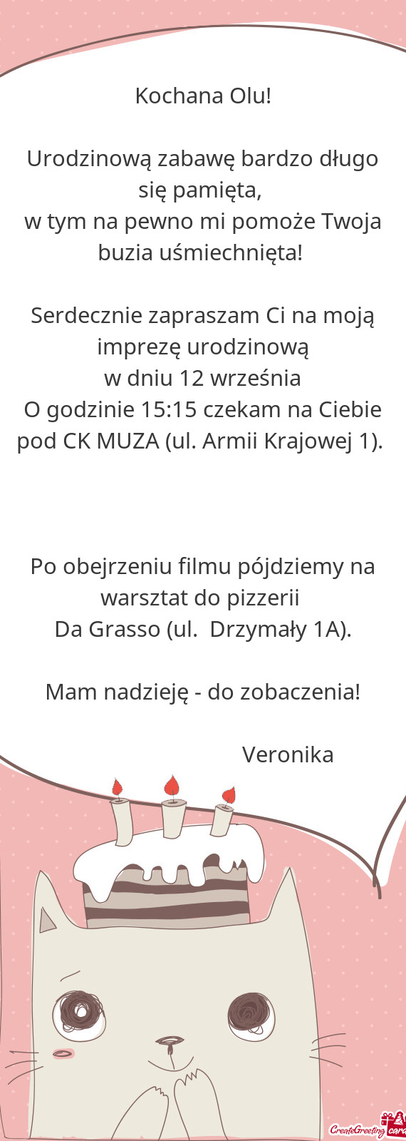 Serdecznie zapraszam Сi na moją imprezę urodzinową