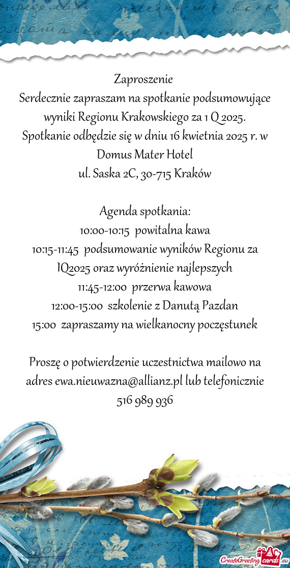 Serdecznie zapraszam na spotkanie podsumowujące wyniki Regionu Krakowskiego za 1 Q 2025