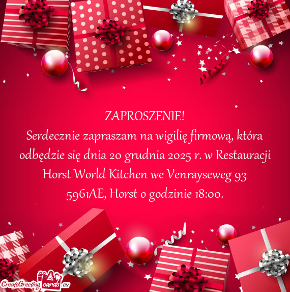 Serdecznie zapraszam na wigilię firmową, która odbędzie się dnia 20 grudnia 2025 r. w Restaurac