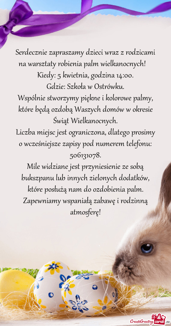 Serdecznie zapraszamy dzieci wraz z rodzicami na warsztaty robienia palm wielkanocnych!🐰🪻